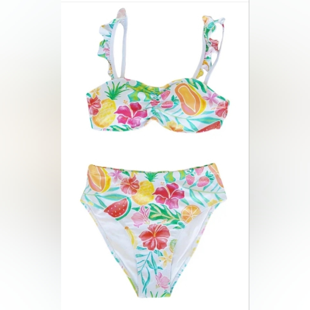 NWT Women's Bikini with High Waisted Bottom | Tropical Paradise | Large